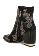 Women's Shoes - BootsZarka Rhinestones Embellished Block Heel Boots - VacationGrabs