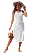 Side Split Crochet Coverup Long Beach Dress - VacationGrabs