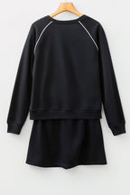 Patchwork Contrast Piping Pullover and Mini Skirt Set