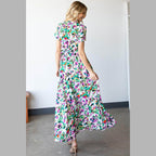 First Love Slit Printed Surplice Tie Waist Short Sleeve - VacationGrabs