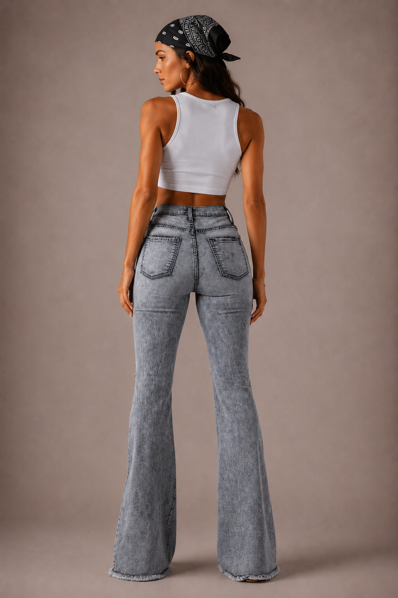 Storm Bell Bottom Jean In Charcoal Grey