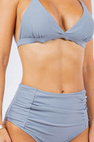 Two Piece High Waist With Rughe Front - VacationGrabs