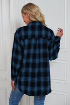 Plaid Button Up Dropped Shoulder Outerwear - VacationGrabs