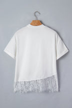Solid Asymmetric Lace Hem Patchwork T-Shirt