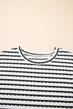 Stripe Knitted Top & Drawstring Shorts Set