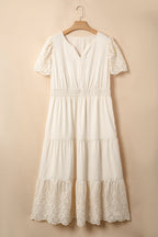 Plus Size Embroidered Eyelet Patchwork V-Neck Maxi Dress