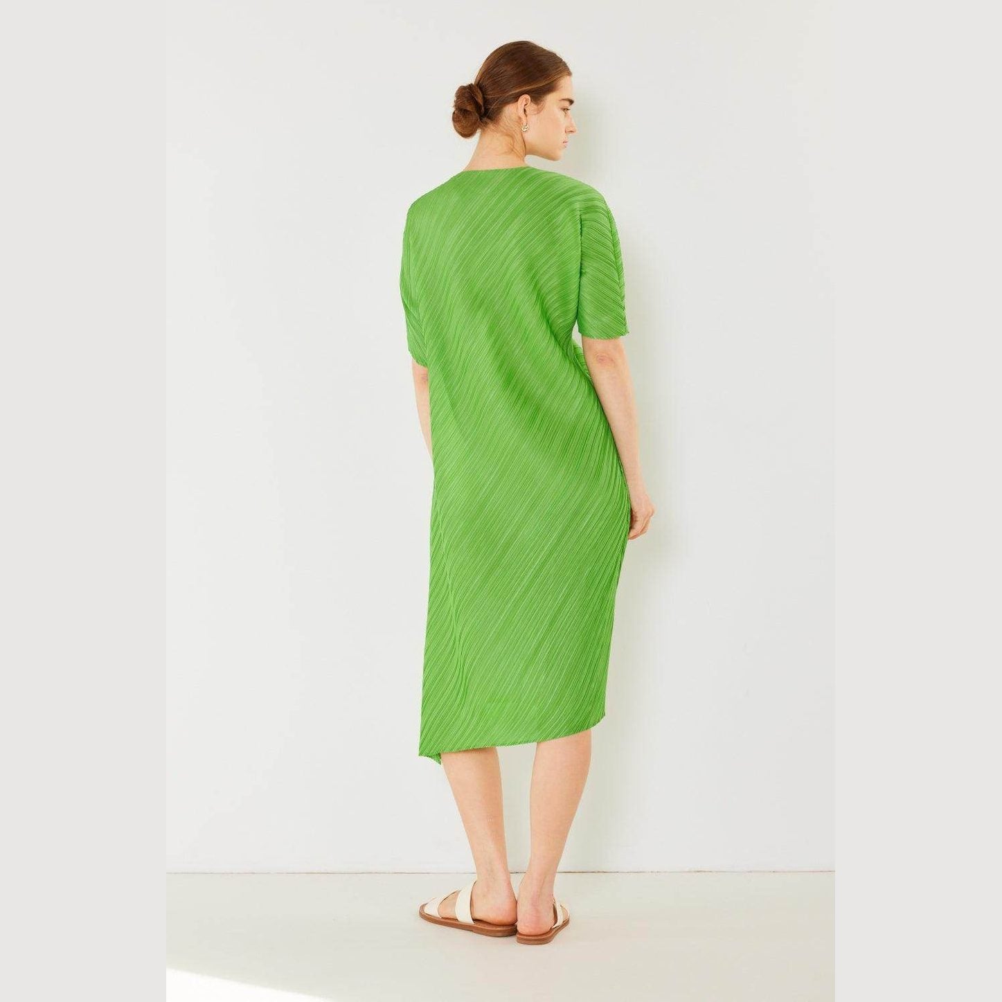 Pleated Dolman Sleeve Dress - VacationGrabs