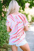 Abstract High Low Short Sleeve Blouse