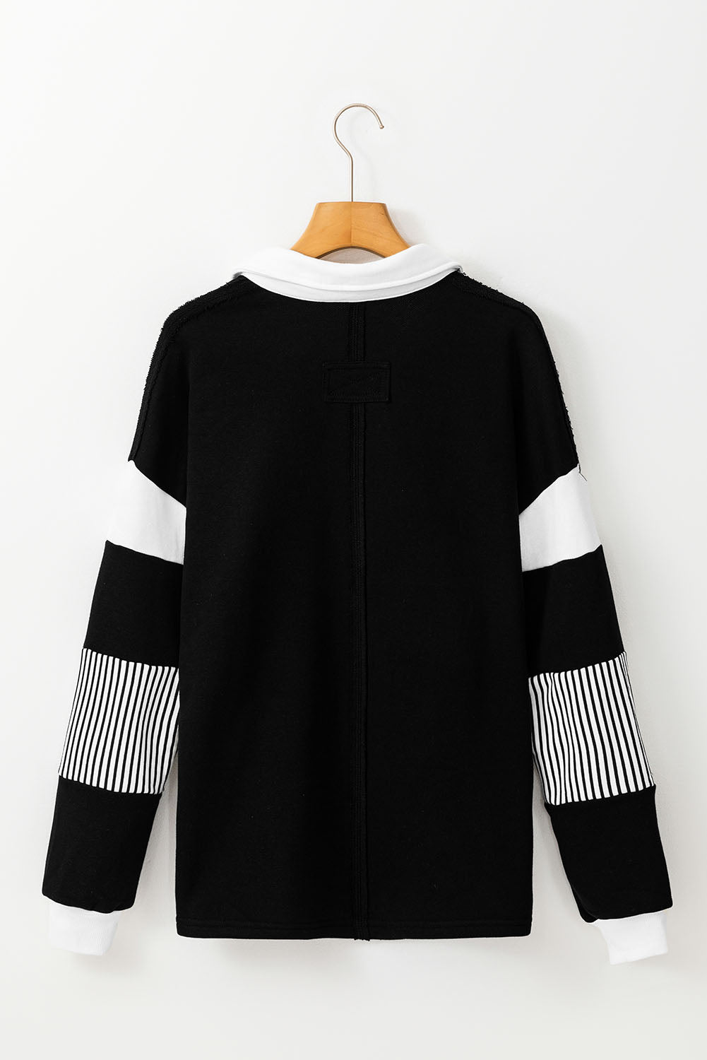 Women's Sweatshirts & HoodiesBlack Striped Colorblock Patchwork Collar Sweatshirt - VacationGrabs