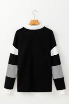 Women's Sweatshirts & HoodiesBlack Striped Colorblock Patchwork Collar Sweatshirt - VacationGrabs