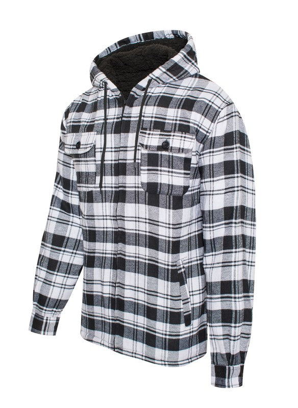 Men's JacketsMen's Flannel Sherpa Lined Jacket with Hood - VacationGrabs