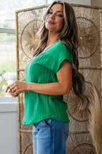 Cable Knit Textured V-Neck Short Sleeve T-Shirt