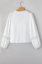 Solid Floral Guipure Lace Frilled Long Sleeve Blouse