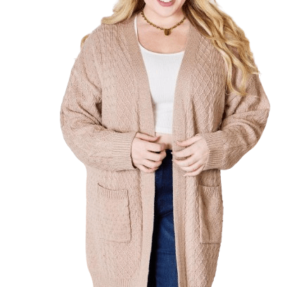 Women's Sweaters - Cardigans Hailey & Co Full Size Cable-Knit Pocketed Cardigan