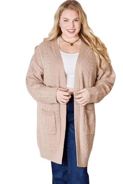 Women's Sweaters - Cardigans Hailey & Co Full Size Cable-Knit Pocketed Cardigan