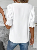 Notched Short Sleeve Blouse - VacationGrabs