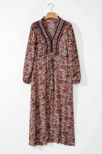 Floral Frilled V-Neck Split Front Tiered Midi Dress