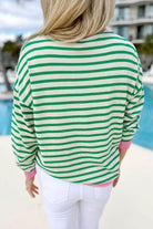Bright Green Striped Contrast Edge Long Sleeve Top - VacationGrabs