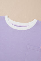Colorblock Patchwork 3/4 Sleeve Chest Pocket T-Shirt
