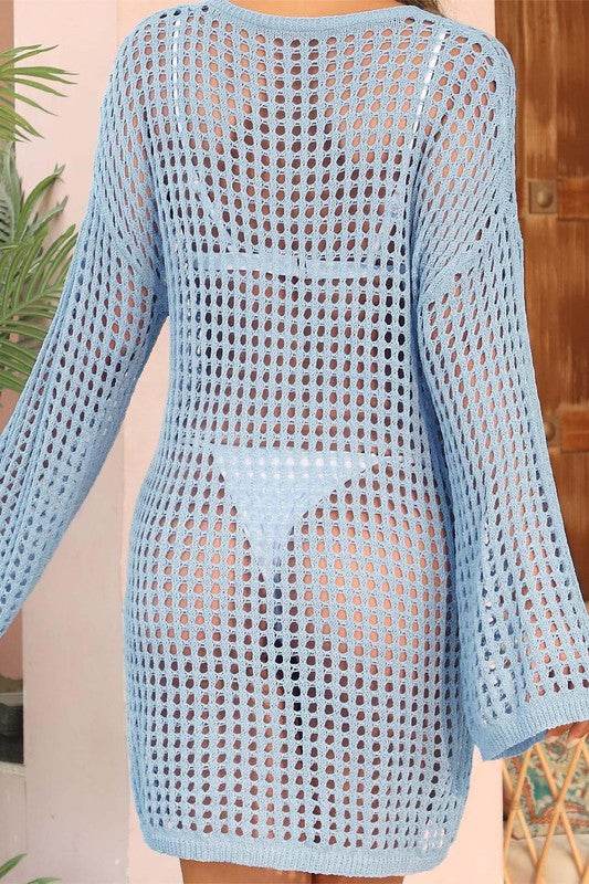Crochet Side Split Beach Coverups Swimwear Dress - VacationGrabs