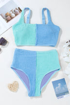 Colorblock Corded Top & High Waist Bikini Set