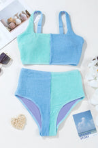 Colorblock Corded Top & High Waist Bikini Set