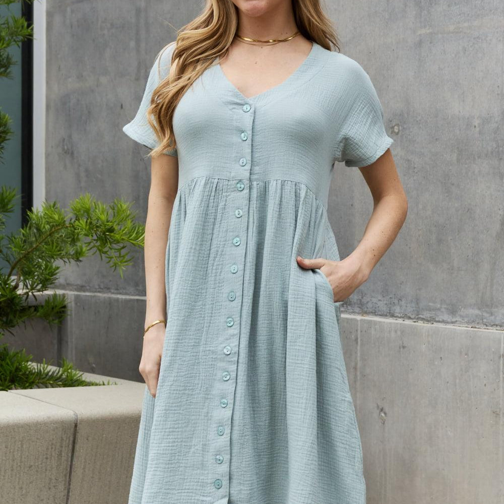 Women's Dresses Sweet Lovely By Jen Full Size Button Down Midi Dress