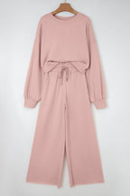 Solid Puff Sleeve Top and Drawstring Pants Set