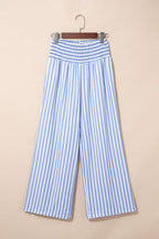 Stripe Shirred High Waist Wide Leg Pants