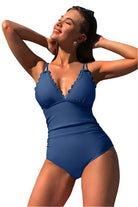 Scalloped V Neck Cut Out Monokini Swimwear - VacationGrabs
