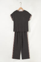 Leopard Patchwork Corded Knit Top & Crop Pants Set