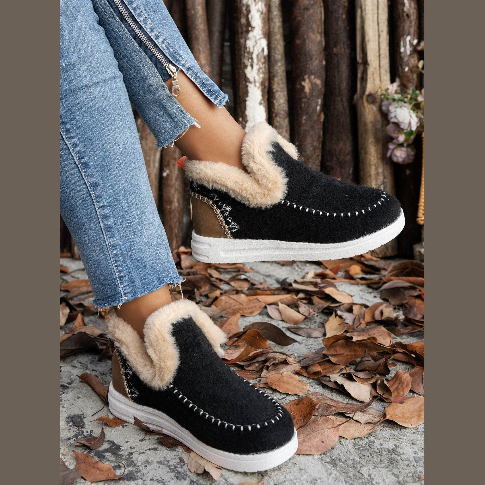 Furry Suede Round Toe Flat Sneakers - VacationGrabs
