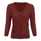 V-Neck Button Down Knit Cardigan Sweater - VacationGrabs