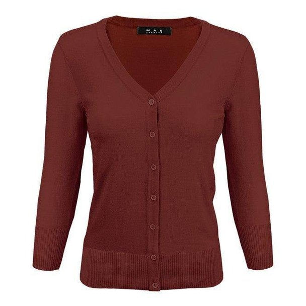 V-Neck Button Down Knit Cardigan Sweater - VacationGrabs