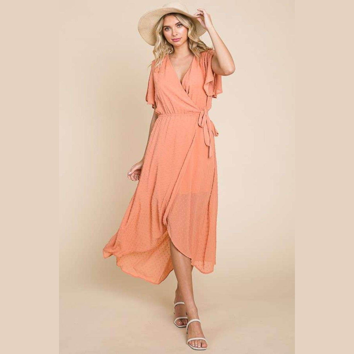 Culture Code Full Size Swiss Dot Tied Slit Short Sleeve - VacationGrabs