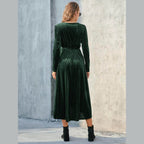 Tie Front Long Sleeve Slit Dress - VacationGrabs