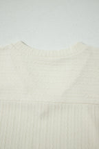 Cable Knit Textured V-Neck Short Sleeve T-Shirt