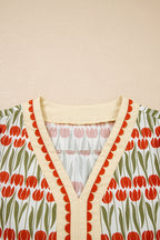 Floral Tulip Stripe Short Puff Sleeve Mini Dress