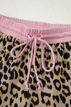 Leopard Contrast Edge Pullover and Shorts Set