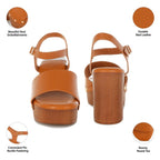 Rag Company recycled leather block heel sandals in brown for stylish comfort