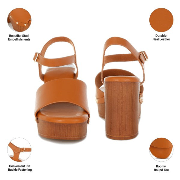 Rag Company recycled leather block heel sandals in brown for stylish comfort