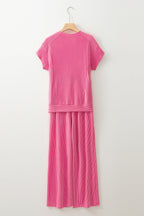 Solid Corded T-Shirt and Pants Set