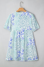 Floral Contrast Bow Puff Sleeve Mini Dress