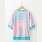 Pink Stripe Oversized Contrast Trim Exposed Seam High Low T