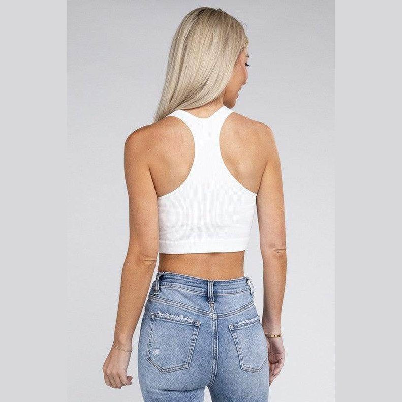 Ribbed Cropped Racerback Tank Top - VacationGrabs