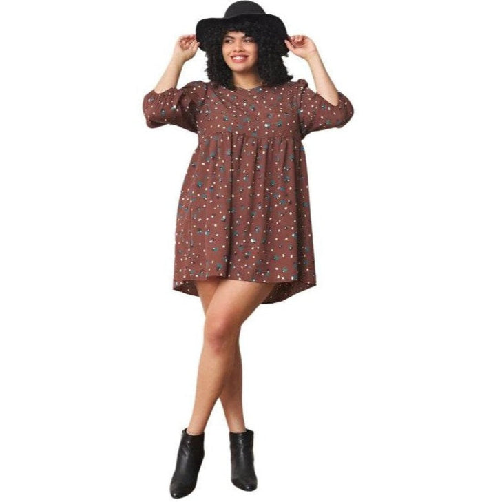Abstract Polka Dot Bishop Sleeve Mini Dress - VacationGrabs