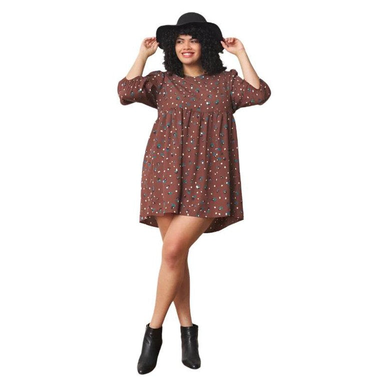 Abstract Polka Dot Bishop Sleeve Mini Dress - VacationGrabs