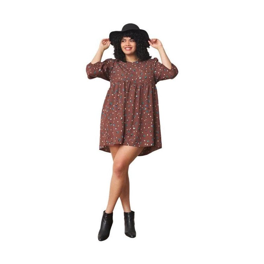 Abstract Polka Dot Bishop Sleeve Mini Dress - VacationGrabs