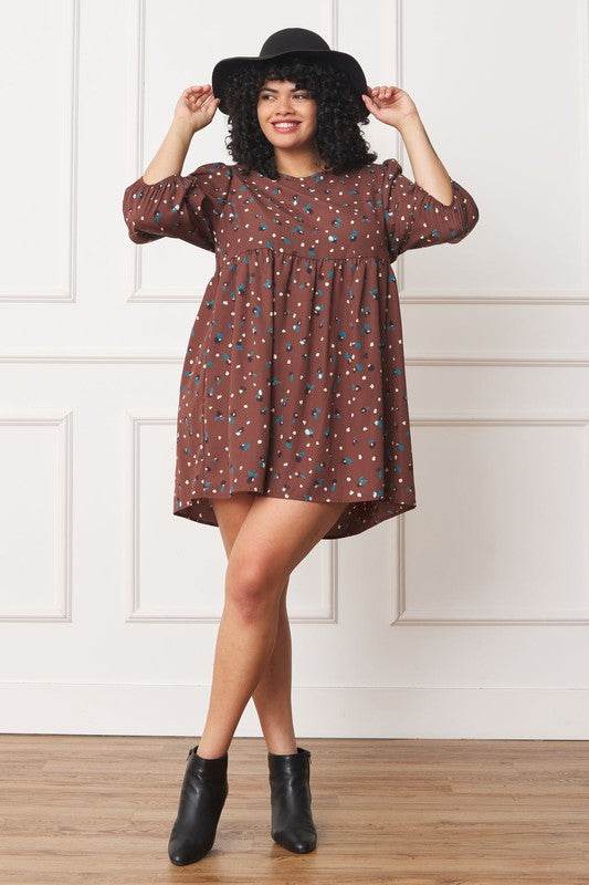 Abstract Polka Dot Bishop Sleeve Mini Dress - VacationGrabs