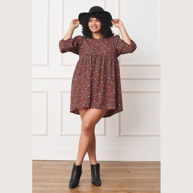 Abstract Polka Dot Bishop Sleeve Mini Dress - VacationGrabs